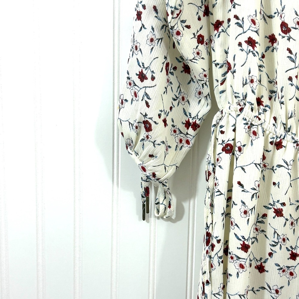 Sugar Lips BOHO Dress Size M Cream Multi Peasant Flowy Tie Sleeve Off Shoulder - Picture 4 of 11